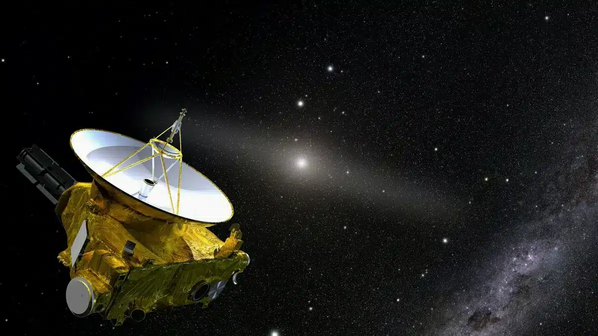 A NASA New Horizons űrszondája a külső Naprendszerben. Illusztráció: NASA, Joseph Olmsted (STScI