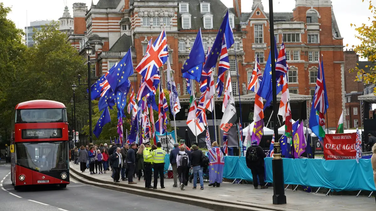 Brexit-ellenes tüntetők Londonban, 2019-ben
