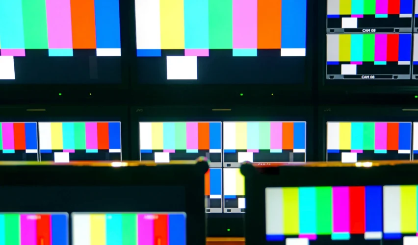 Színmátrix tesztábrák televízióképernyőkön.