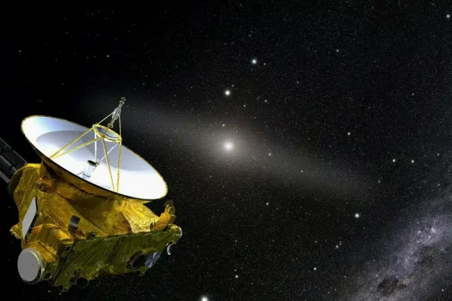 A NASA New Horizons űrszondája a külső Naprendszerben. Illusztráció: NASA, Joseph Olmsted (STScI