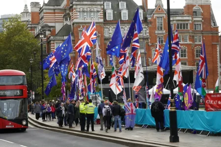Brexit-ellenes tüntetők Londonban, 2019-ben